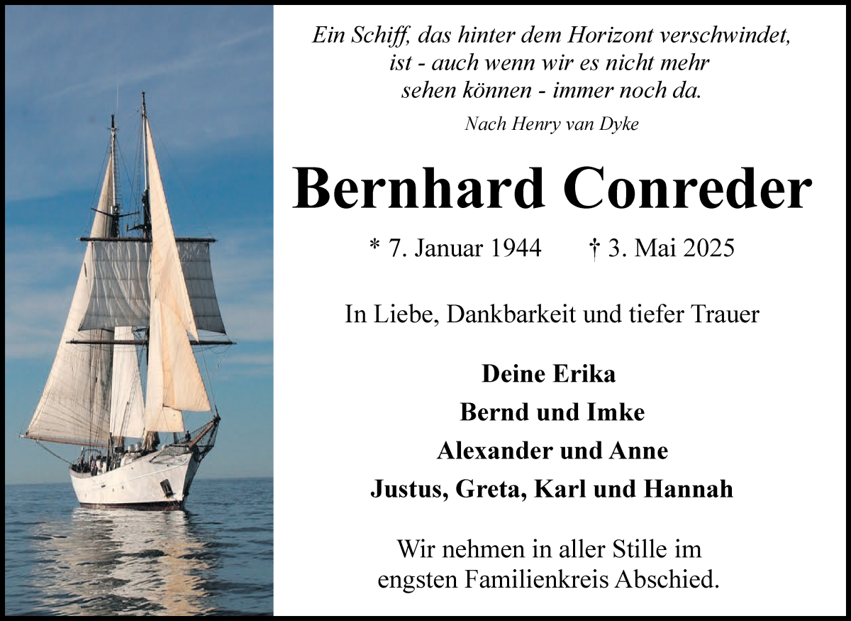 Traueranzeige von Bernhard Conreder von WESER-KURIER