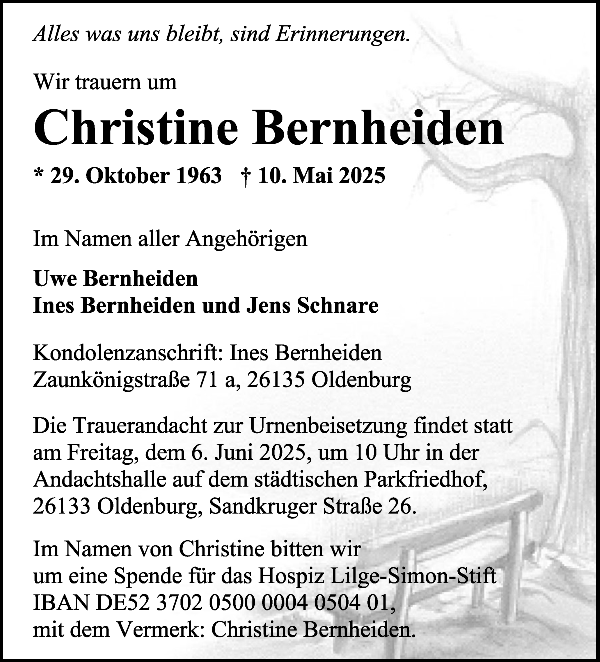 Traueranzeige von Christine Bernheiden von WESER-KURIER