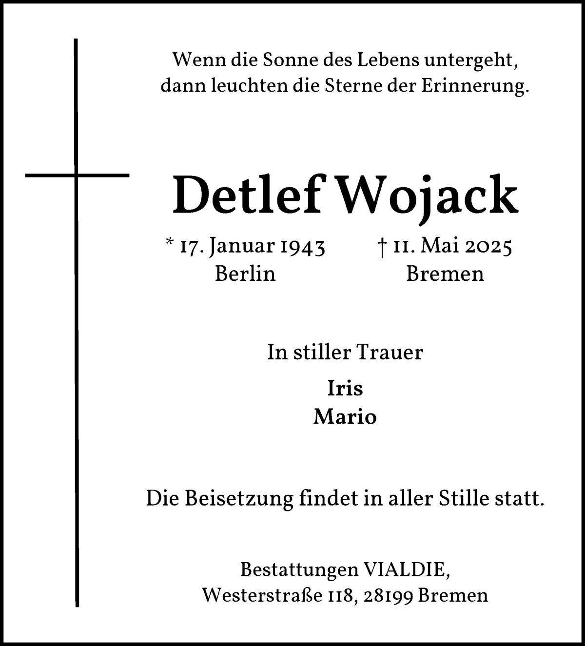 Traueranzeige von Detlef Wojack von Osterholzer Kreisblatt