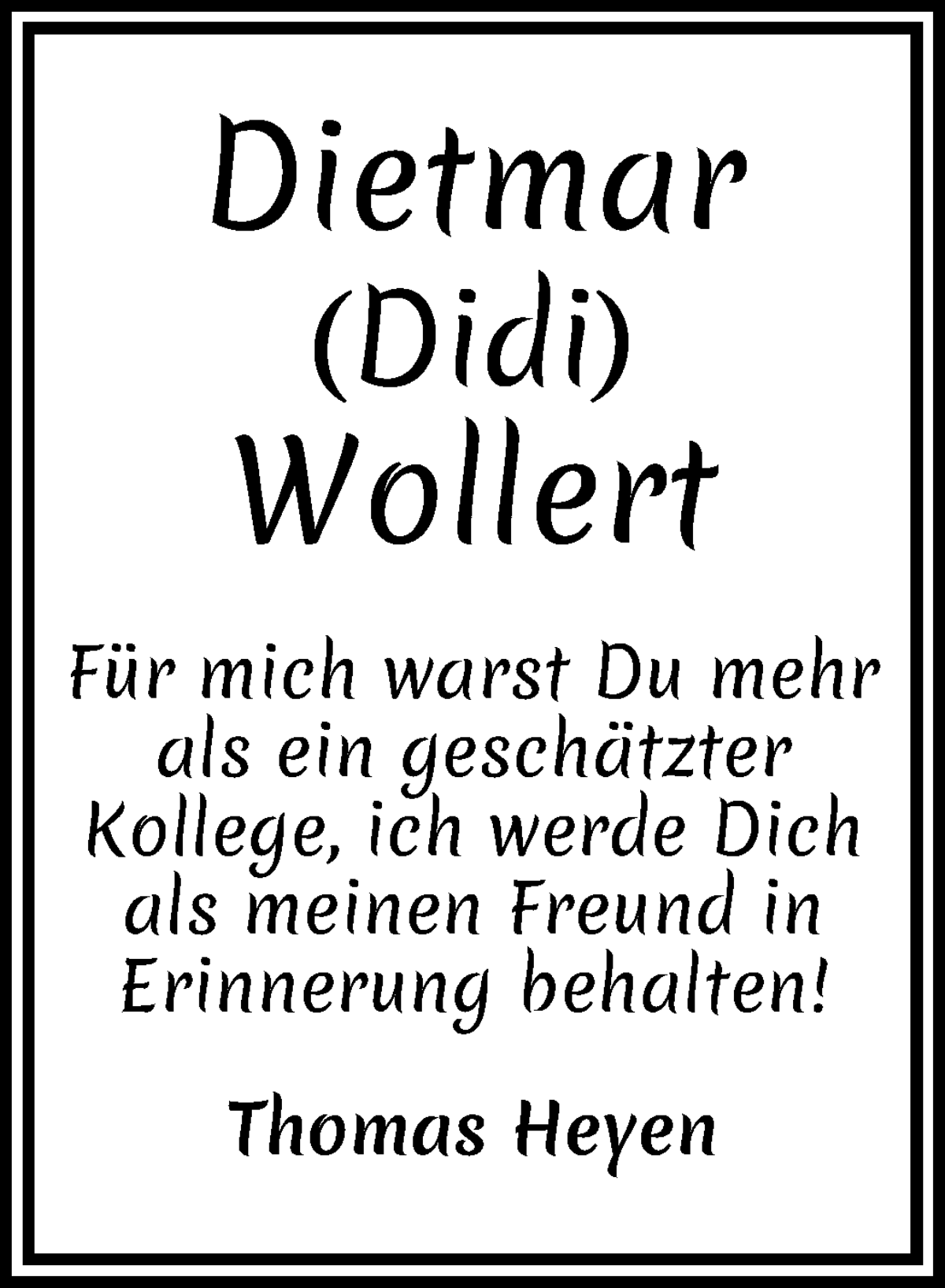 Traueranzeige von Dietmar Wollert von WESER-KURIER
