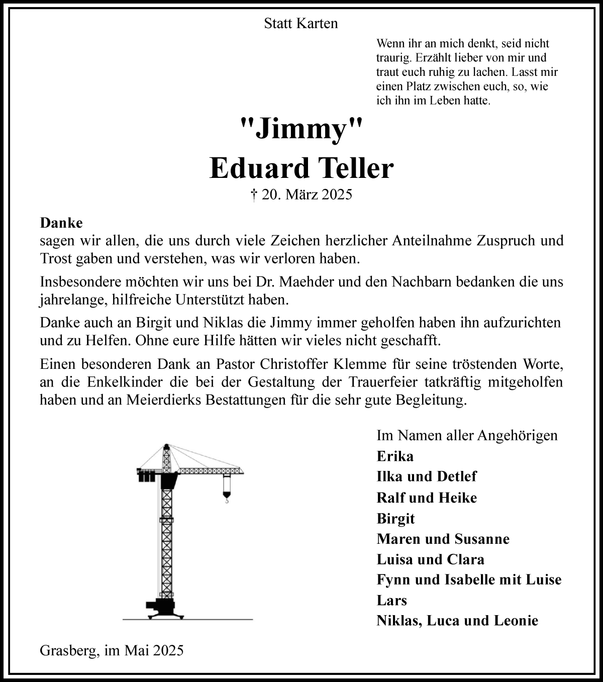 Traueranzeige von Eduard Teller von Wuemme Zeitung
