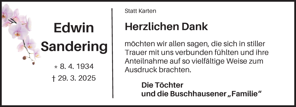 Traueranzeige von Edwin Sandering von Osterholzer Kreisblatt