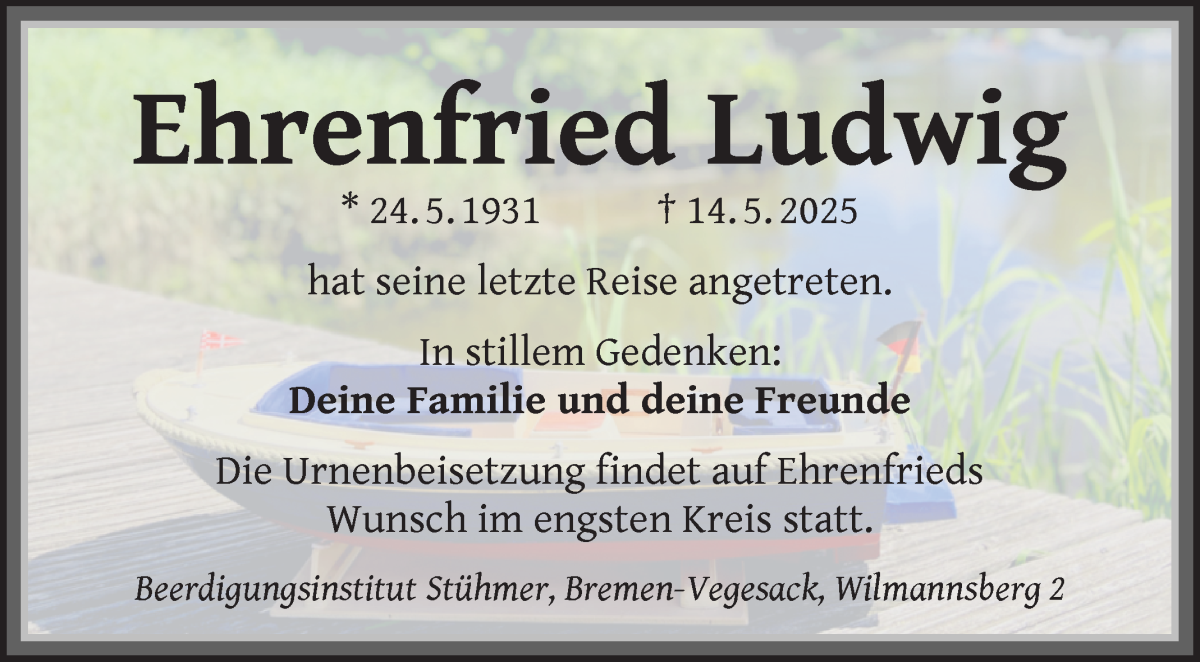 Traueranzeige von Ehrenfried Ludwig von Die Norddeutsche