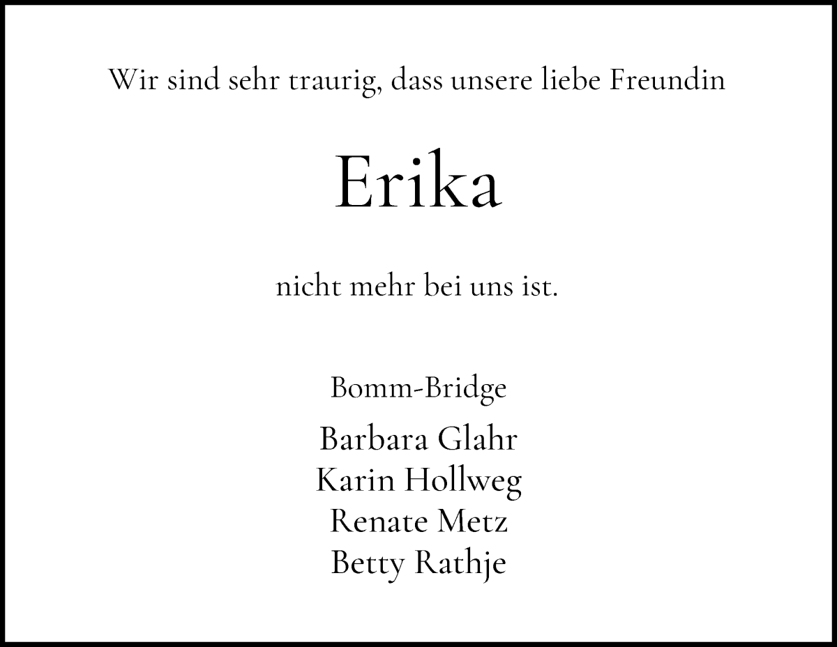 Traueranzeige von Erika Ohlrogge von WESER-KURIER