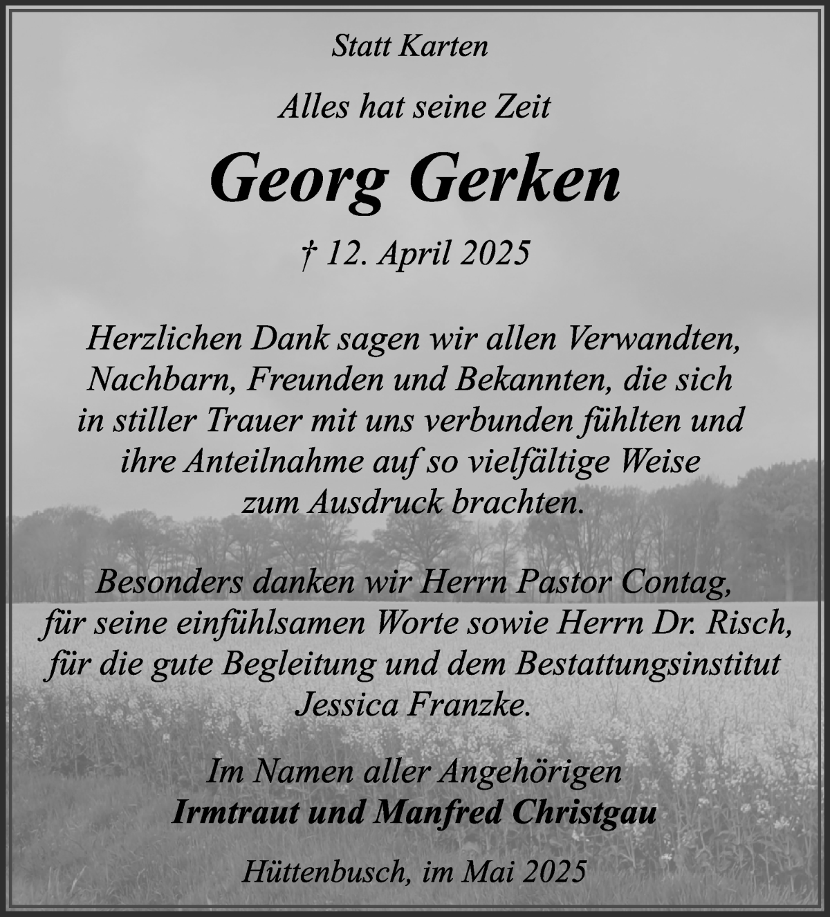 Traueranzeige von Georg Gerken von Wuemme Zeitung