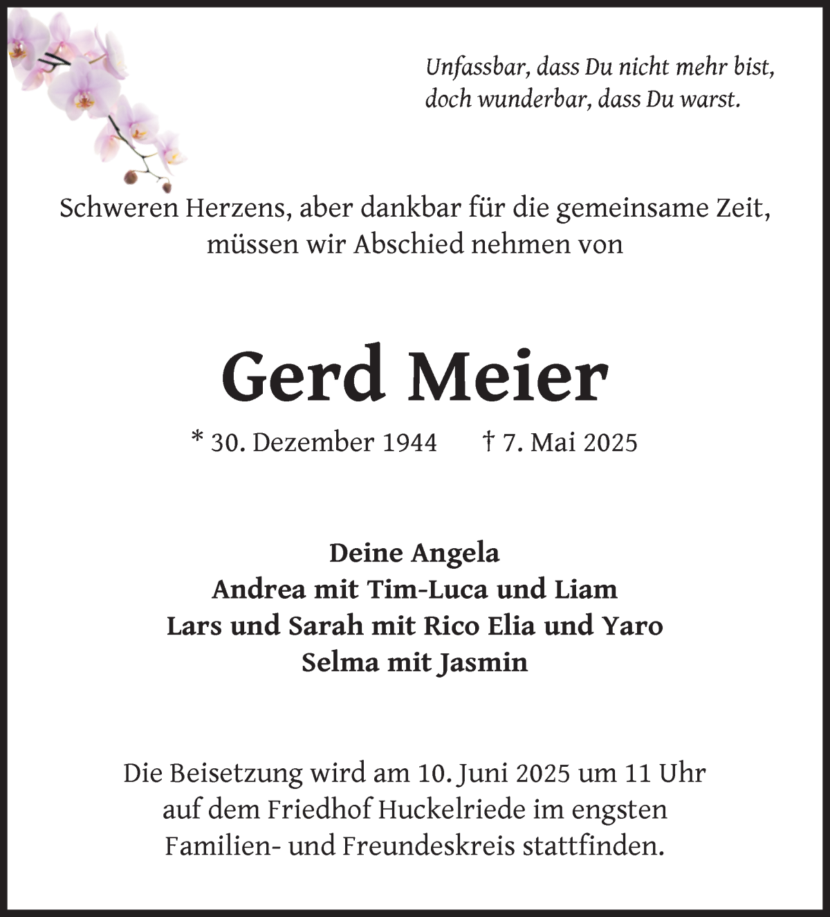 Traueranzeige von Gerd Meier von WESER-KURIER