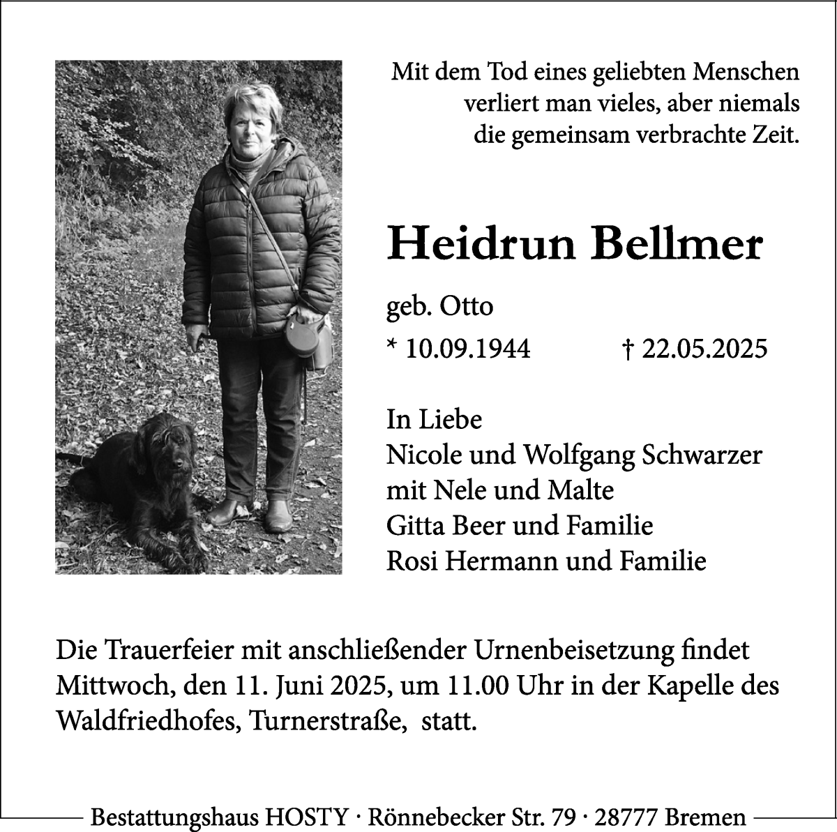 Traueranzeige von Heidrun Bellmer von Die Norddeutsche