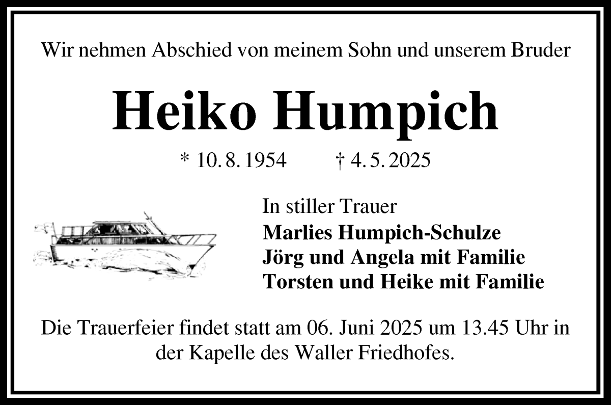 Traueranzeige von Heiko Humpich von WESER-KURIER