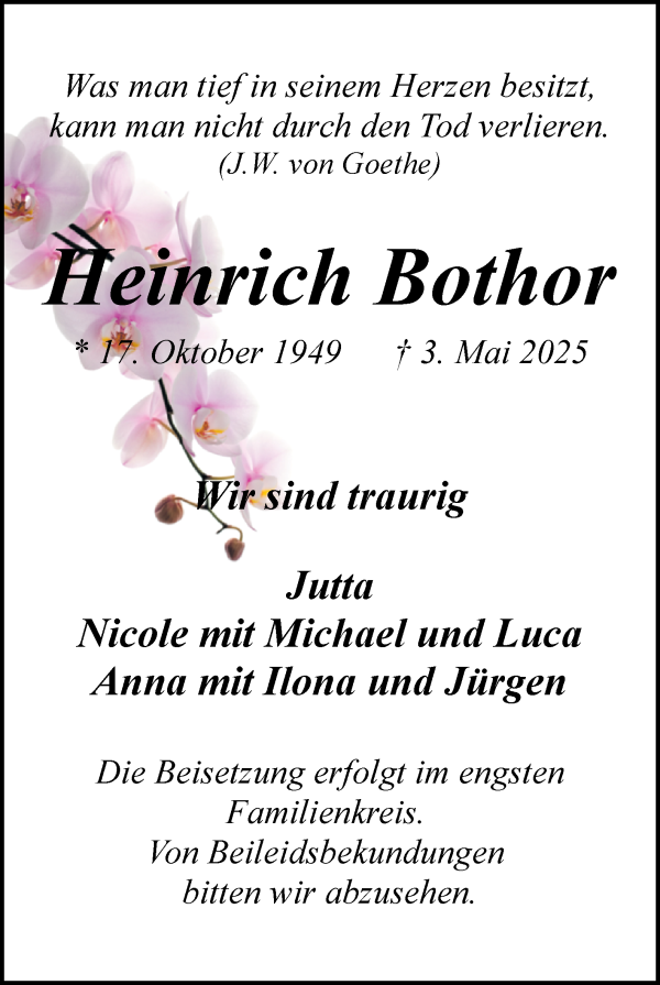 Traueranzeige von Heinrich Bothor von WESER-KURIER