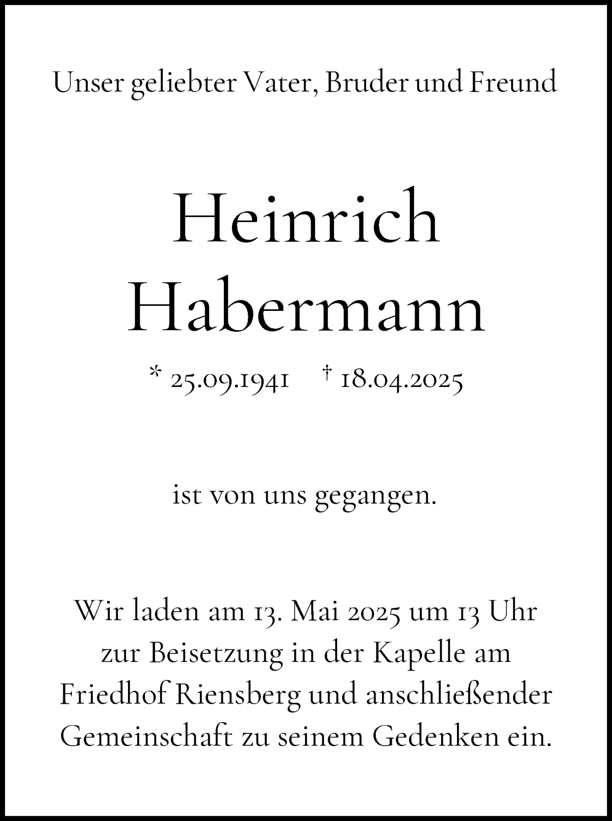 Traueranzeige von Heinrich Habermann von WESER-KURIER