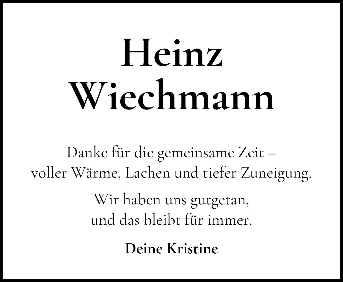 Traueranzeige von Heinz Wiechmann von WESER-KURIER