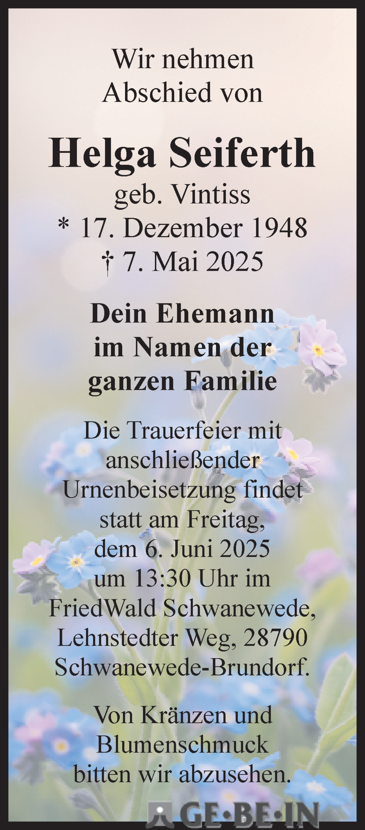 Traueranzeige von Helga Seiferth von WESER-KURIER
