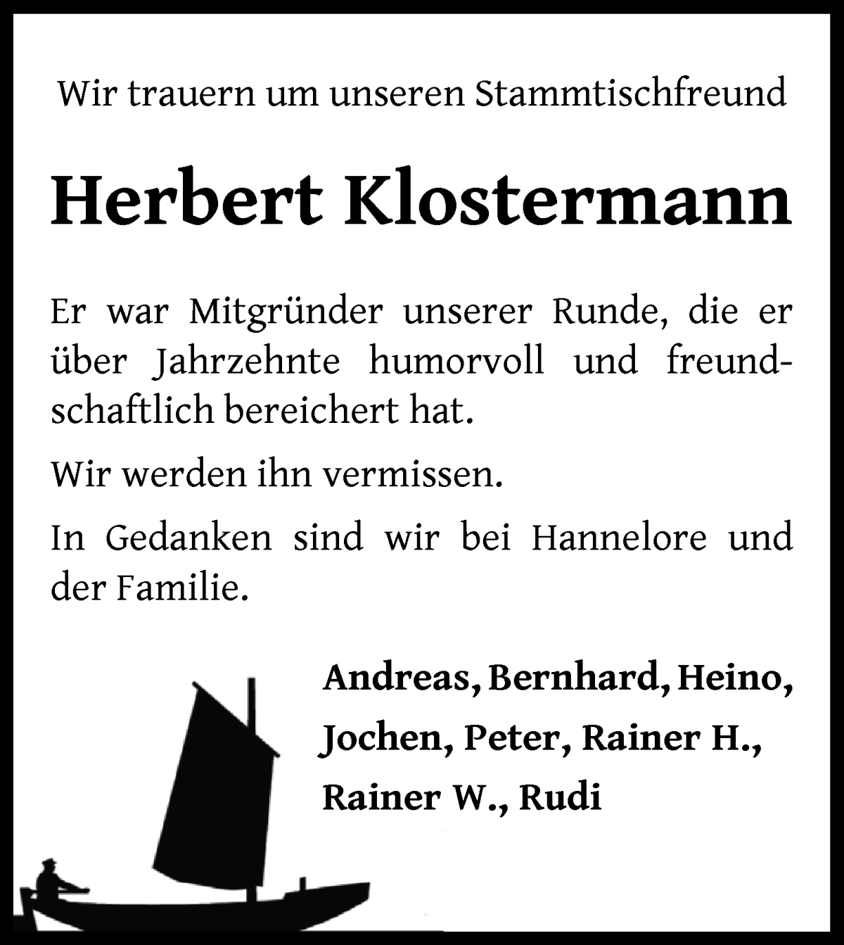 Traueranzeige von Herbert Klostermann von Osterholzer Kreisblatt
