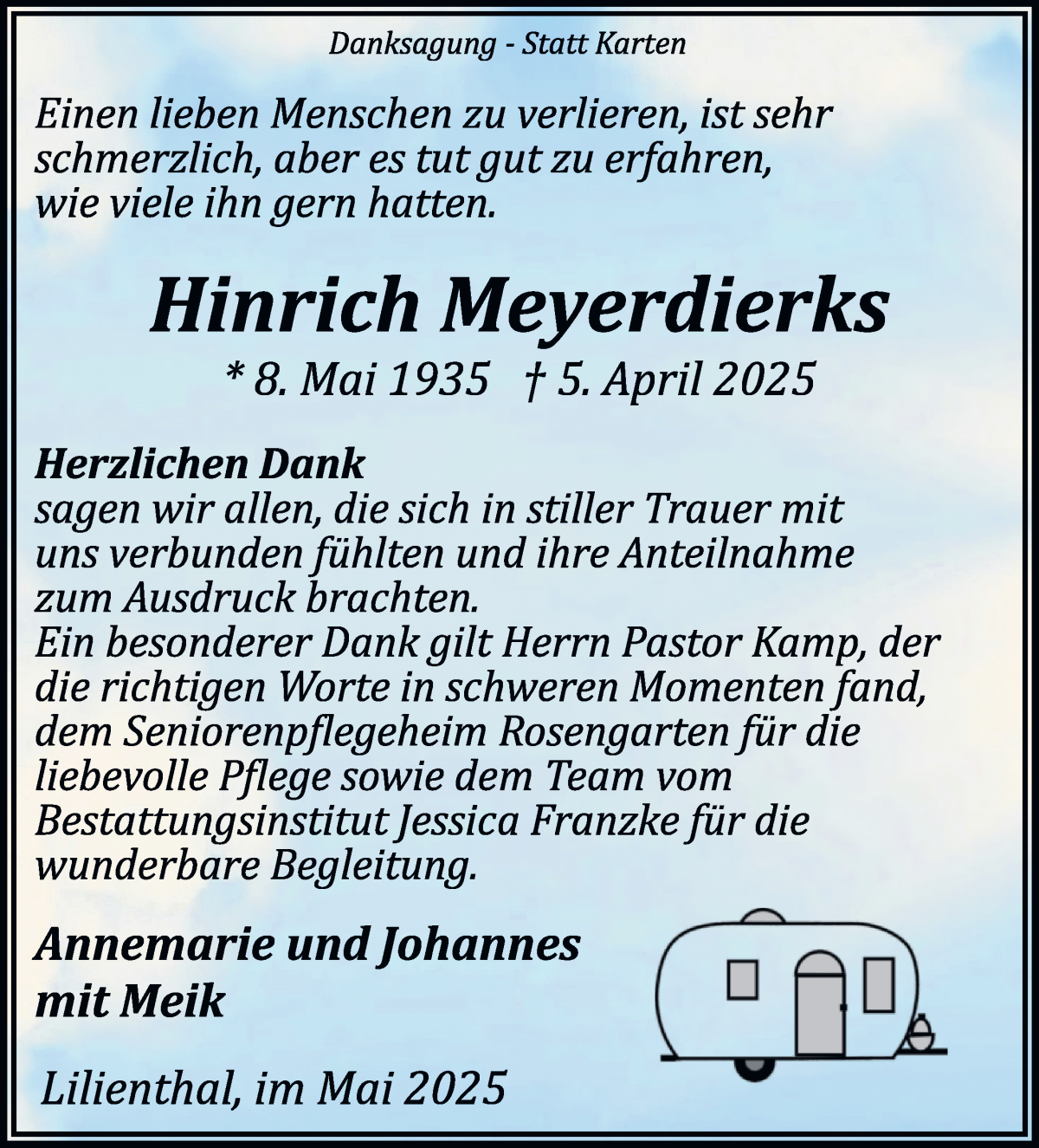 Traueranzeige von Hinrich Meyerdierks von Wuemme Zeitung