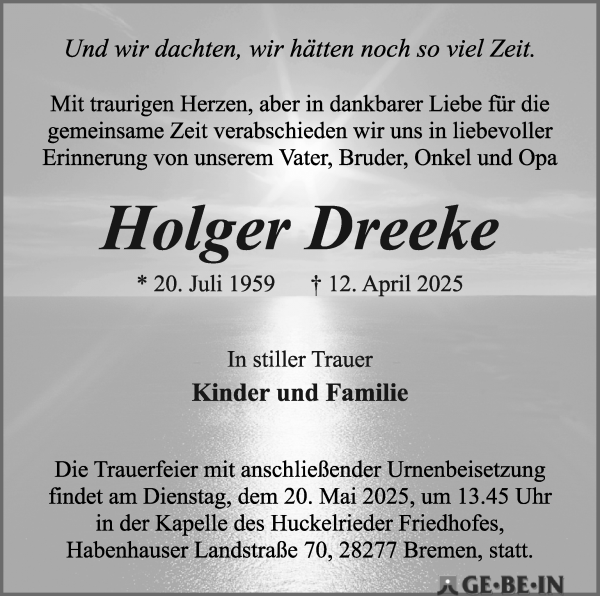 Traueranzeige von Holger Dreeke von WESER-KURIER