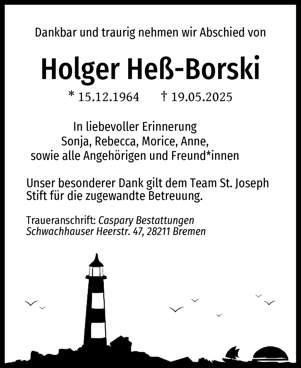 Traueranzeige von Holger Heß-Borski von WESER-KURIER