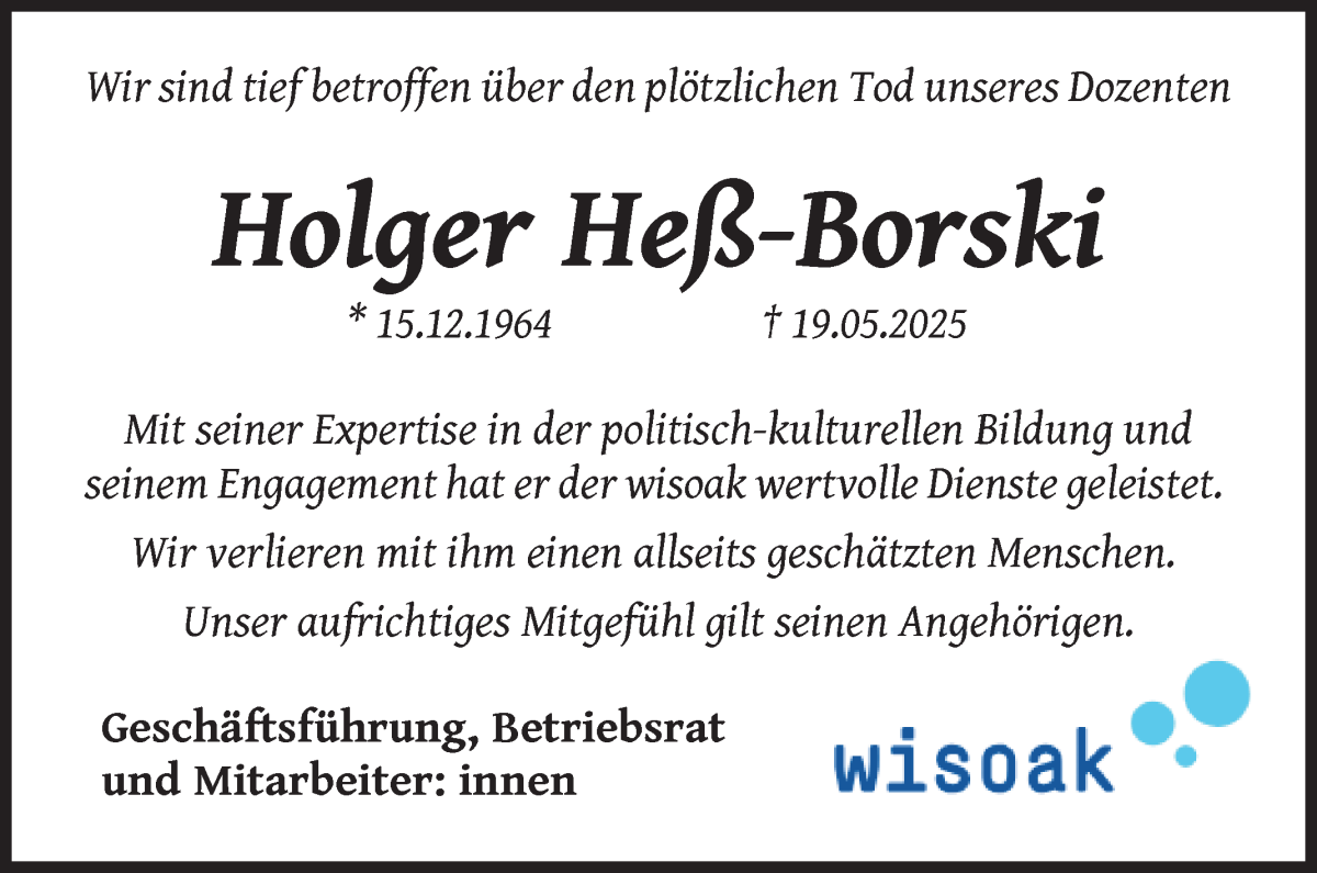 Traueranzeige von Holger Heß-Borski von WESER-KURIER