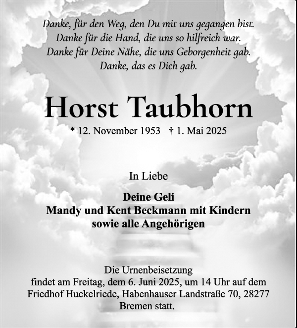 Traueranzeige von Horst Taubhorn von WESER-KURIER
