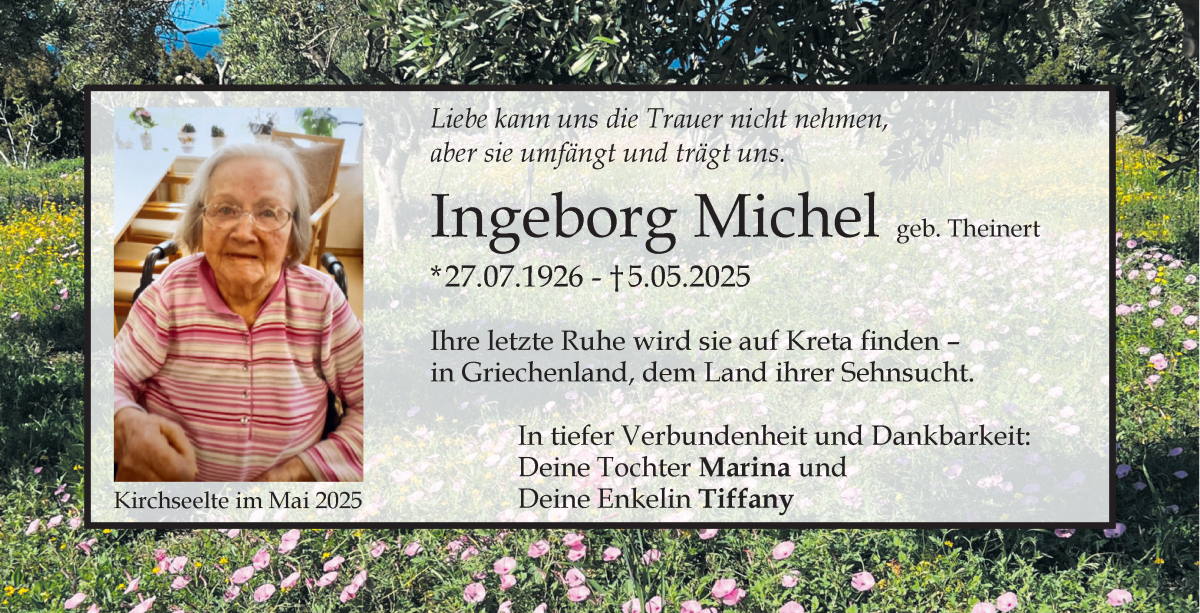 Traueranzeige von Ingeborg Michel von WESER-KURIER