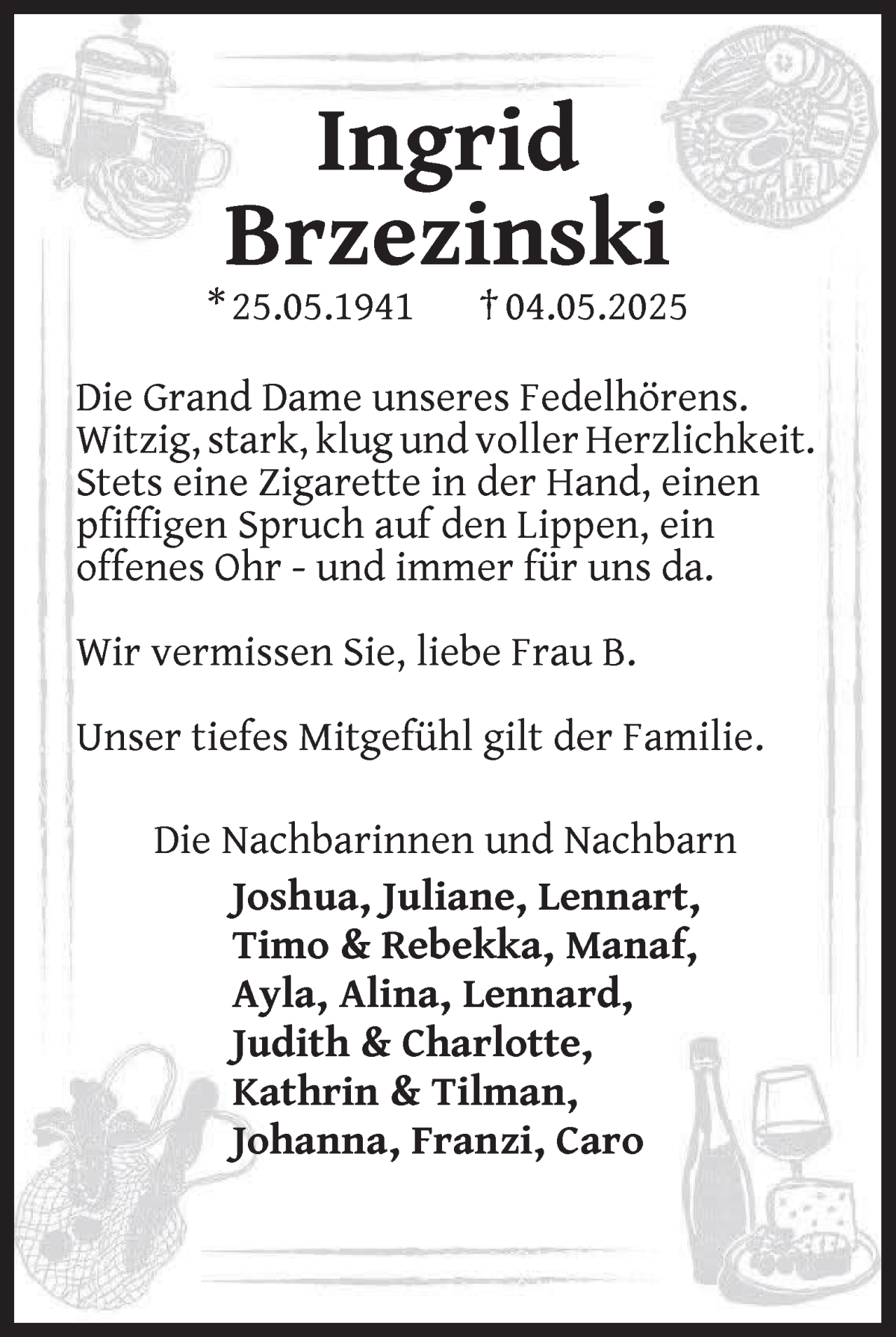 Traueranzeige von Ingrid Brzezinski von WESER-KURIER