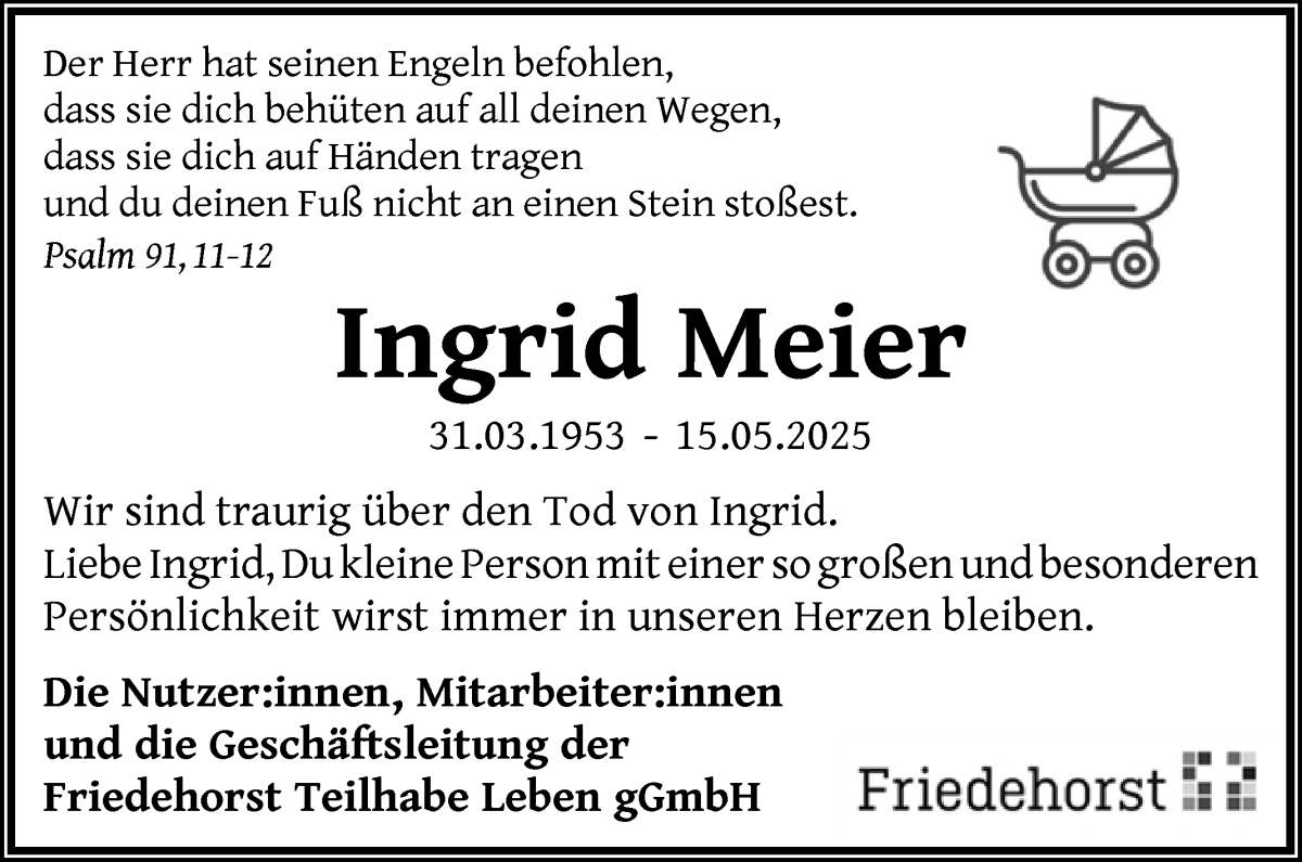 Traueranzeige von Ingrid Meier von WESER-KURIER