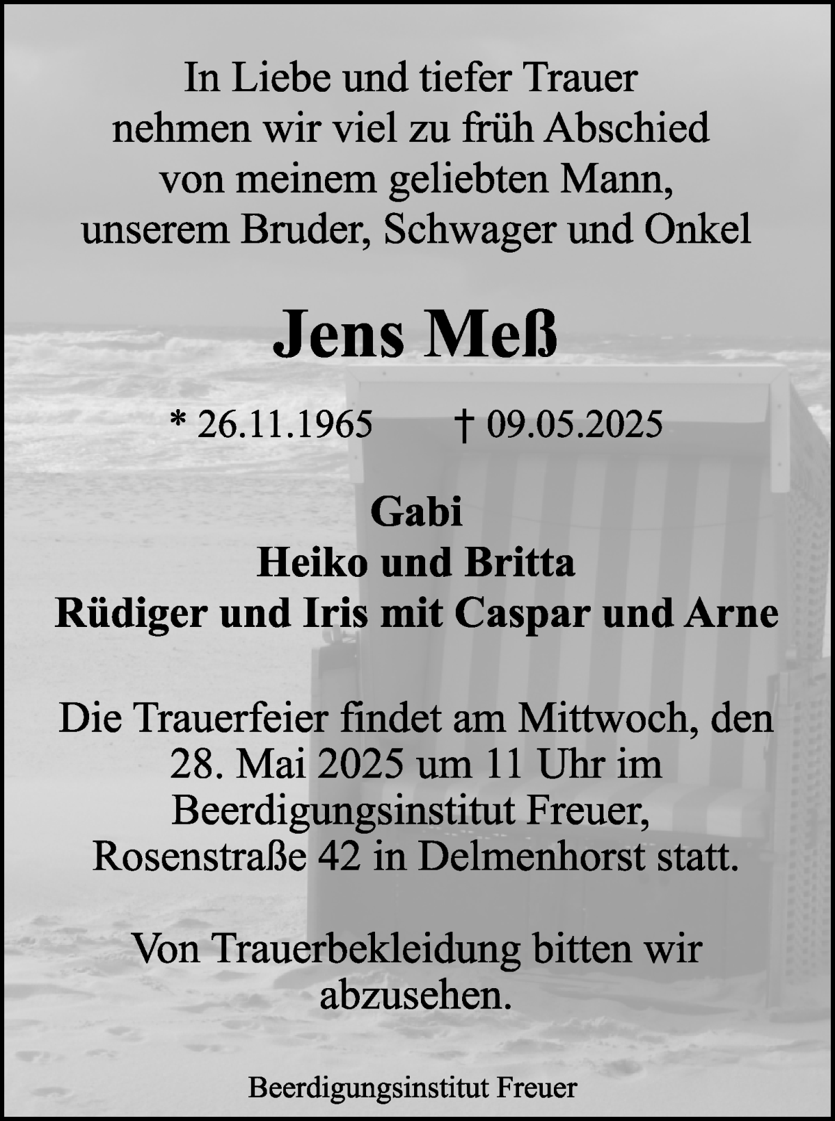 Traueranzeige von Jens Meß von WESER-KURIER