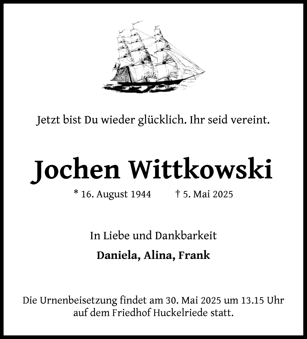 Traueranzeige von Jochen Wittkowski von WESER-KURIER