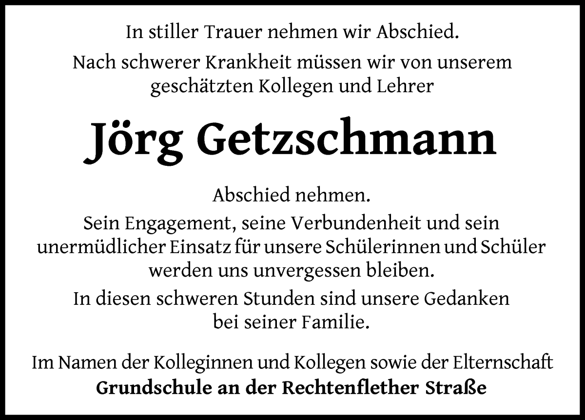 Traueranzeige von Jörg Getzschmann von WESER-KURIER