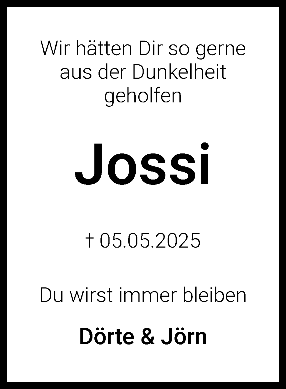 Traueranzeige von Jossi Jossi von WESER-KURIER