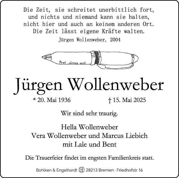 Traueranzeige von Jürgen Wollenweber von WESER-KURIER