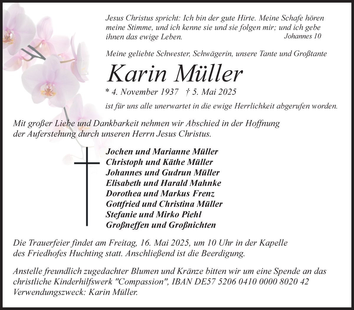 Traueranzeige von Karin Müller von WESER-KURIER