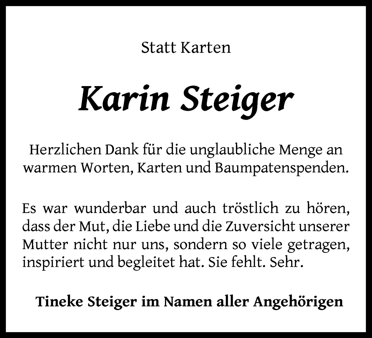 Traueranzeige von Karin Steiger von WESER-KURIER