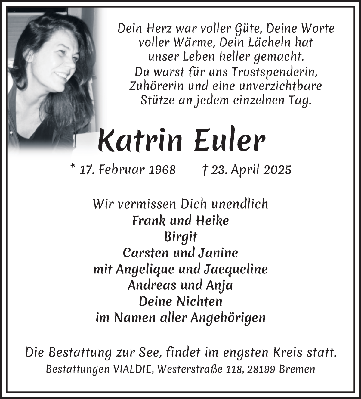 Traueranzeige von Katrin Euler von WESER-KURIER
