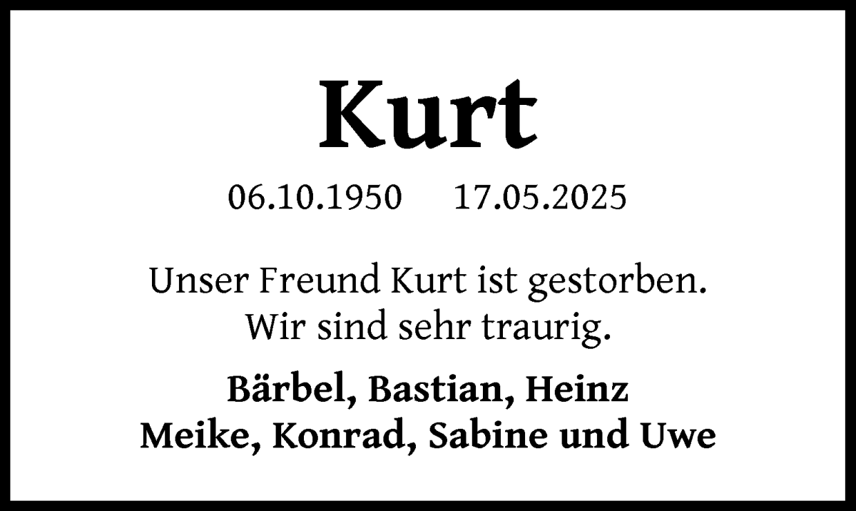 Traueranzeige von Kurt Weidner von WESER-KURIER