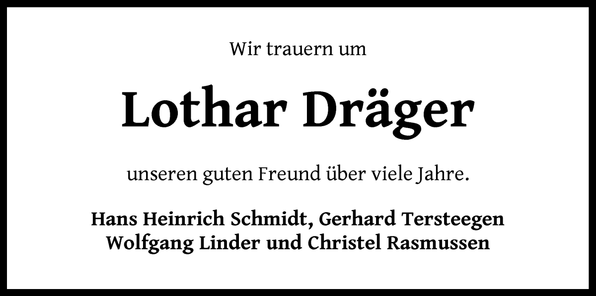 Traueranzeige von Lothar Dräger von WESER-KURIER