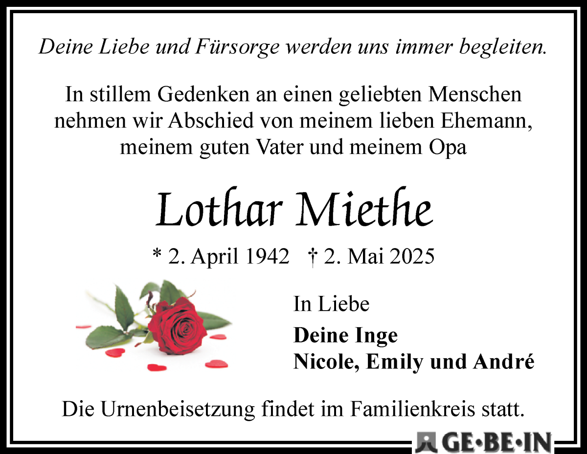 Traueranzeige von Lothar Miethe von WESER-KURIER