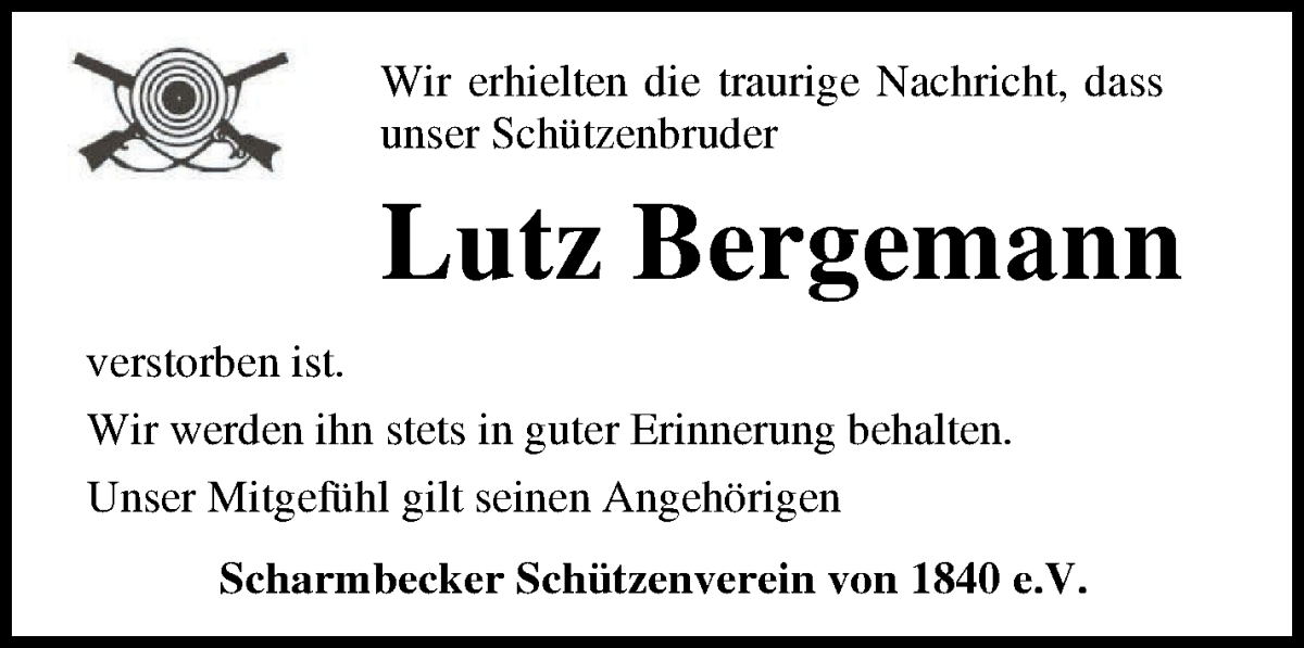 Traueranzeige von Lutz Bergemann von Osterholzer Kreisblatt