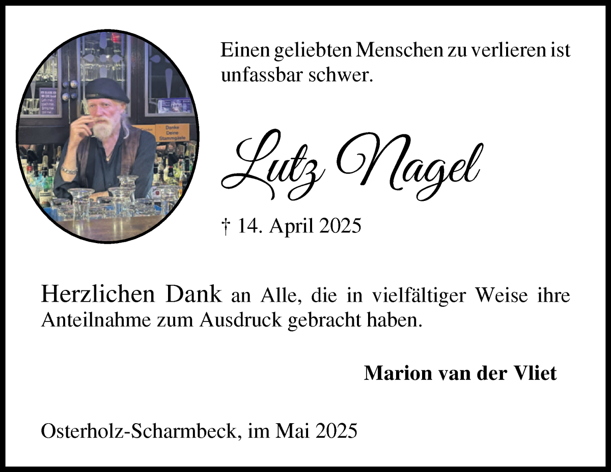Traueranzeige von Lutz Nagel von Osterholzer Kreisblatt