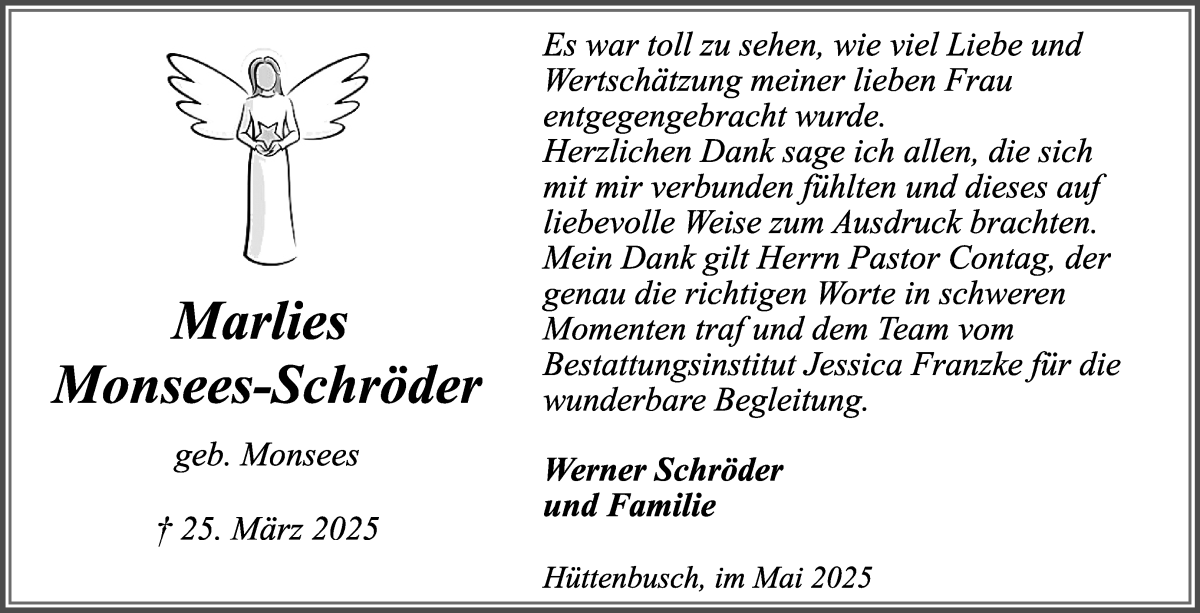 Traueranzeige von Marlies Monsees-Schröder von WESER-KURIER