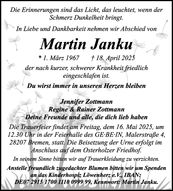 Traueranzeige von Martin Janku von WESER-KURIER