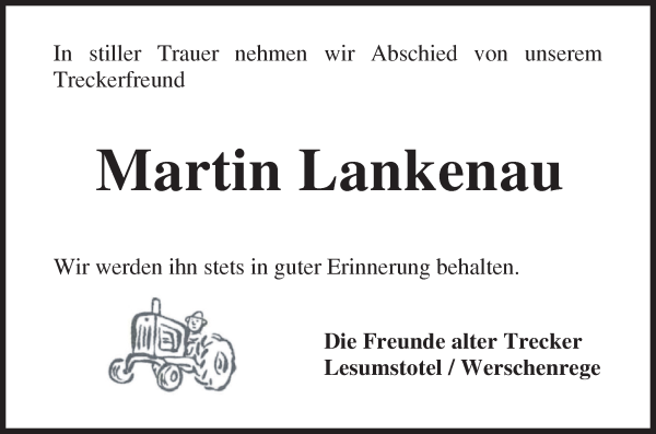 Traueranzeige von Martin Lankenau von Osterholzer Kreisblatt