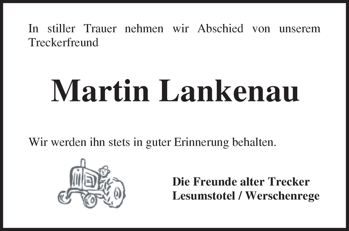 Traueranzeige von Martin Lankenau von Osterholzer Kreisblatt