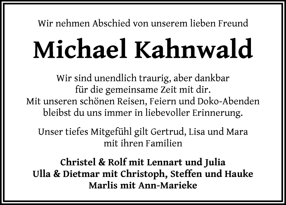 Traueranzeige von Michael Kahnwald von WESER-KURIER