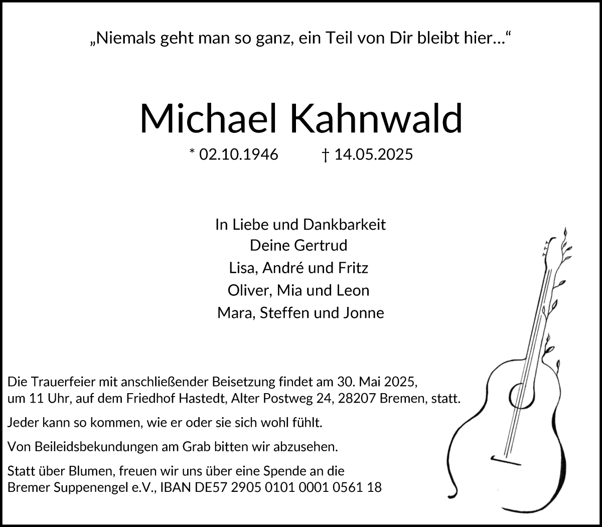 Traueranzeige von Michael Kahnwald von WESER-KURIER