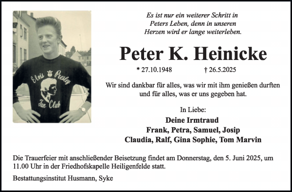 Traueranzeige von Peter K. Heinicke von WESER-KURIER