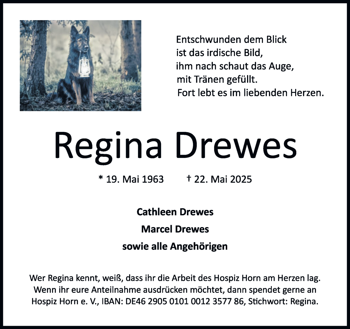Traueranzeige von Regina Drewes von WESER-KURIER