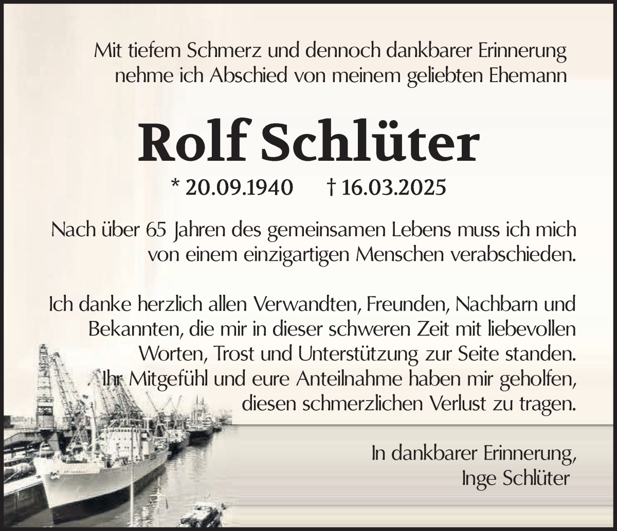 Traueranzeige von Rolf Schlüter von WESER-KURIER
