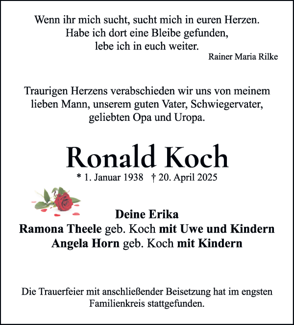 Traueranzeige von Ronald Koch von WESER-KURIER