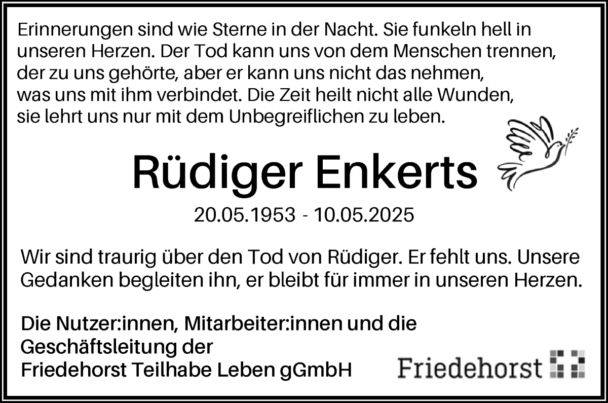 Traueranzeige von Rüdiger Enkerts von WESER-KURIER