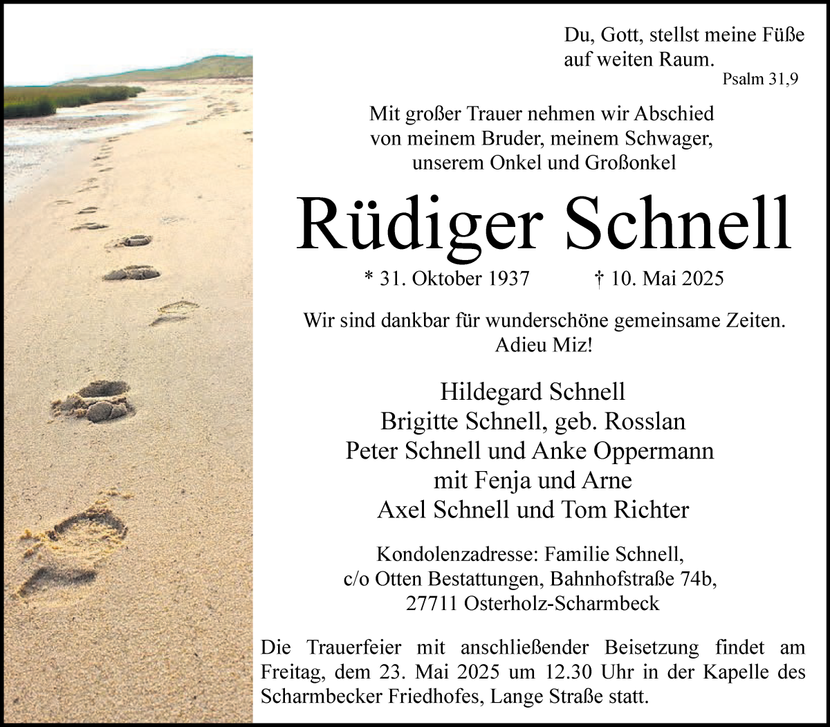Traueranzeige von Rüdiger Schnell von Osterholzer Kreisblatt